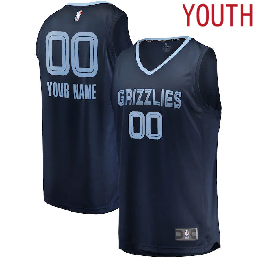 Youth Memphis Grizzlies Fanatics Branded Navy Fast Break Custom Replica NBA Jersey